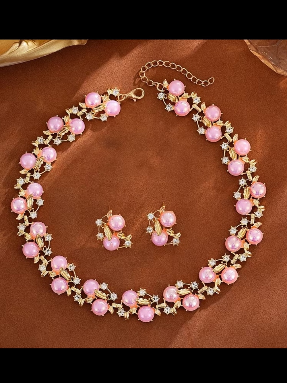 Pink and Crystal Gold-Tone Necklace & Earring Set